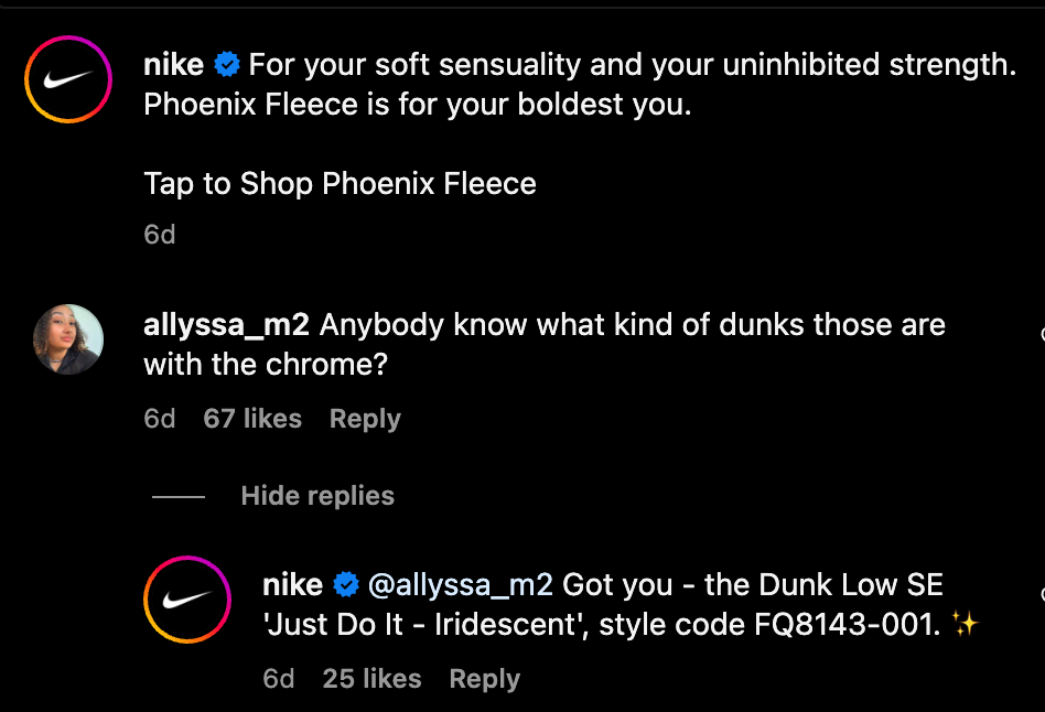 Nike engaging with customers on social media